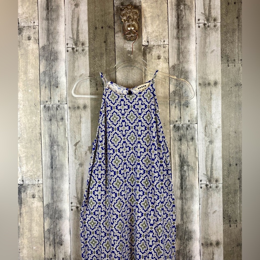 NWOT Boden Racer Neck Halter Maxi Dress in Blue Green Floral Tile Size 4 Regular - Picture 3 of 13